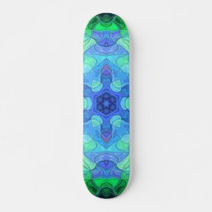 Mosaic Mandala Flower Blue and Green Skateboard
