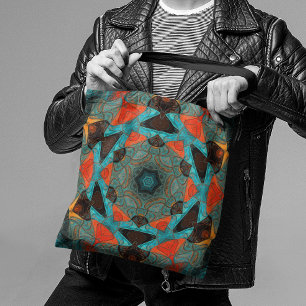 Mosaic Mandala Flower Blue and Orange Tote Bag