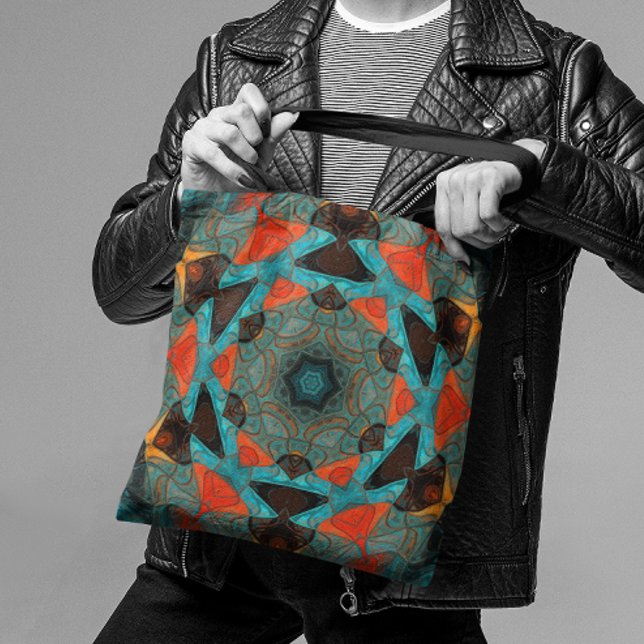 Mosaic Mandala Flower Blue and Orange Tote Bag (Creator Uploaded)
