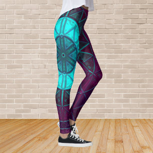Mosaic Mandala Flower Blue and Purple Leggings