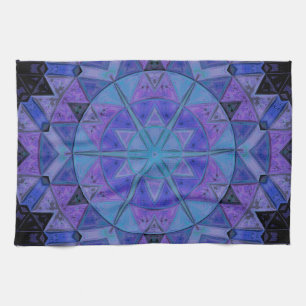 Mosaic Mandala Flower Blue and Purple Tea Towel
