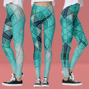Mosaic Mandala Flower Blue and White Leggings