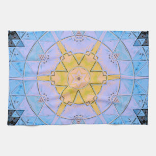 Mosaic Mandala Flower Blue and Yellow Tea Towel