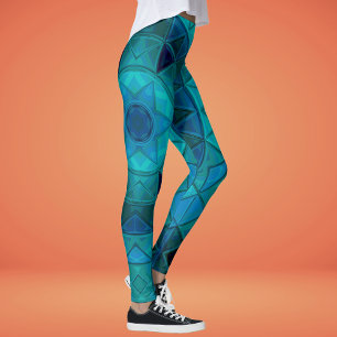 Mosaic Mandala Flower Blue Leggings