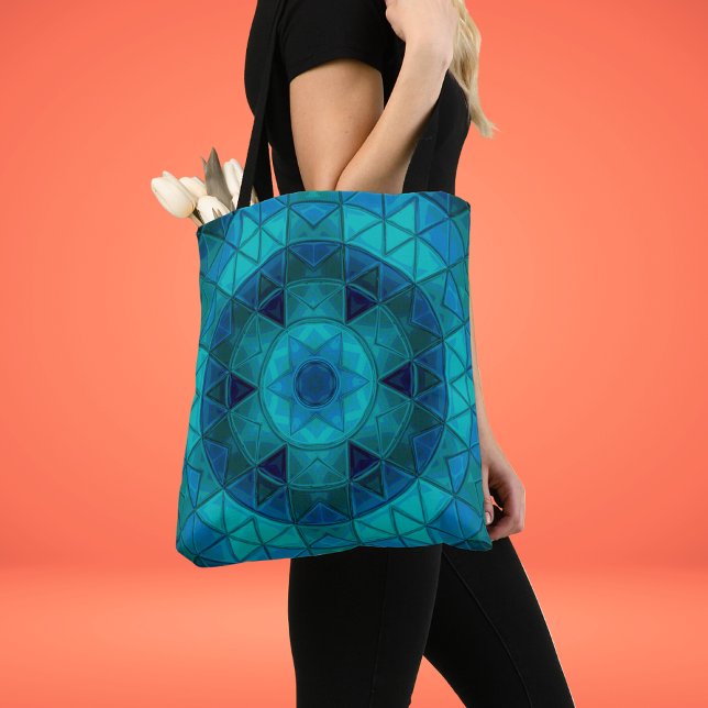 Mosaic Mandala Flower Blue Tote Bag (Creator Uploaded)