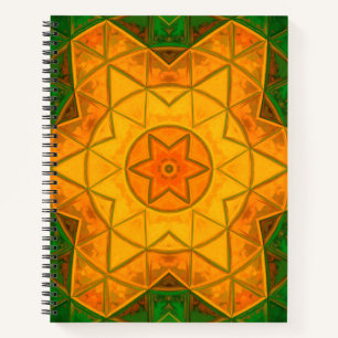 Mosaic Mandala Flower Green and Yellow Notebook