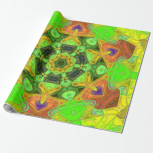 Mosaic Mandala Flower Green Orange and Yellow Wrapping Paper