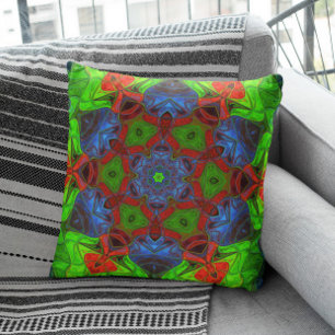 Mosaic Mandala Flower Green Red and Blue Cushion