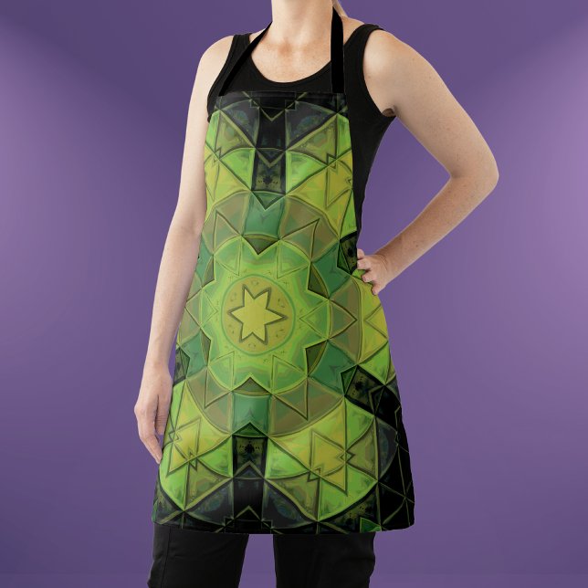 Mosaic Mandala Flower Green Yellow and Black Apron (Creator Uploaded)