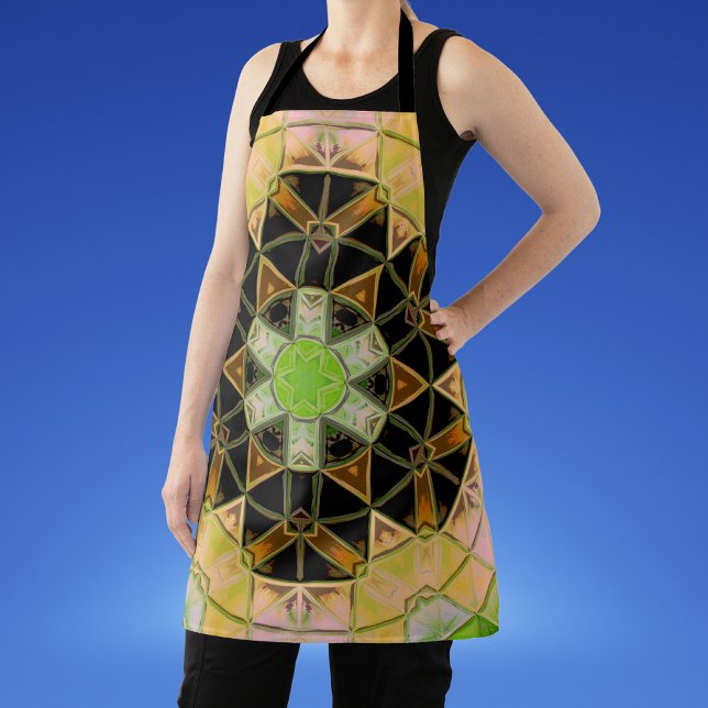 Mosaic Mandala Flower Green Yellow and Black Apron (Creator Uploaded)