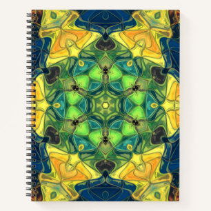 Mosaic Mandala Flower Green Yellow and Blue Notebook