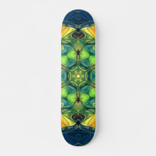 Mosaic Mandala Flower Green Yellow and Blue Skateboard