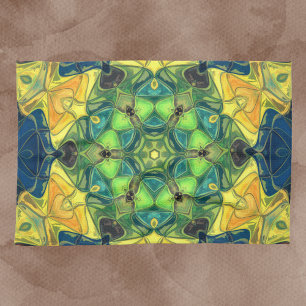 Mosaic Mandala Flower Green Yellow and Blue Tea Towel