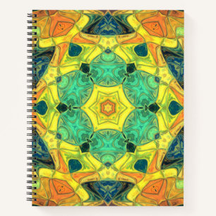 Mosaic Mandala Flower Green Yellow Blue and Orange Notebook