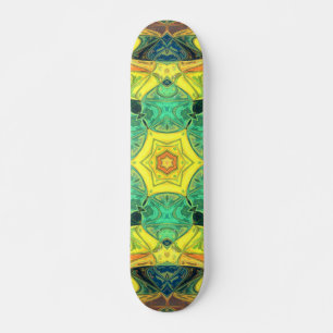 Mosaic Mandala Flower Green Yellow Blue and Orange Skateboard