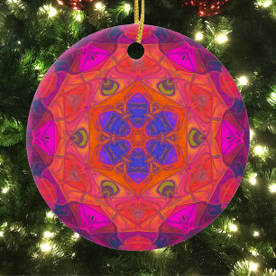 Mosaic Mandala Flower Orange Purple and Pink Ceramic Tree Decoration
