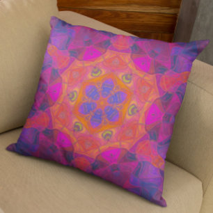 Mosaic Mandala Flower Orange Purple and Pink Cushion