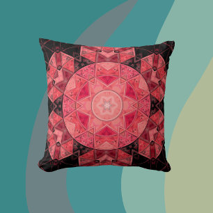 Mosaic Mandala Flower Pink and Black Cushion