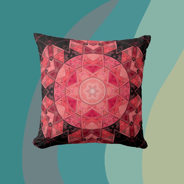 Mosaic Mandala Flower Pink and Black Cushion (Creator Uploaded)