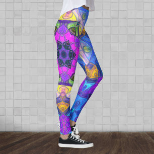 Mosaic Mandala Flower Pink Blue and Yellow Leggings