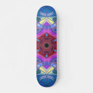 Mosaic Mandala Flower Pink Blue and Yellow Skateboard