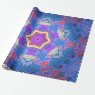 Mosaic Mandala Flower Pink Blue and Yellow Wrapping Paper