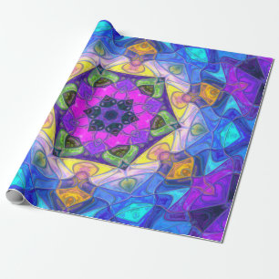 Mosaic Mandala Flower Pink Blue and Yellow Wrapping Paper