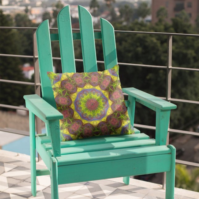 Mosaic Mandala Flower Pink Yellow and Green Cushion (Creator Uploaded)