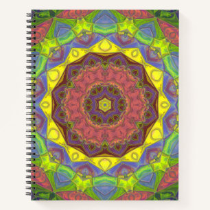 Mosaic Mandala Flower Pink Yellow and Green Notebook