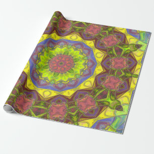 Mosaic Mandala Flower Pink Yellow and Green Wrapping Paper
