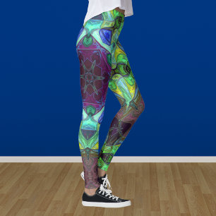 Mosaic Mandala Flower Purple Blue and Green Leggings