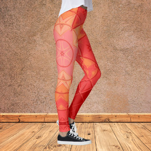 Mosaic Mandala Flower Red and Orange Leggings
