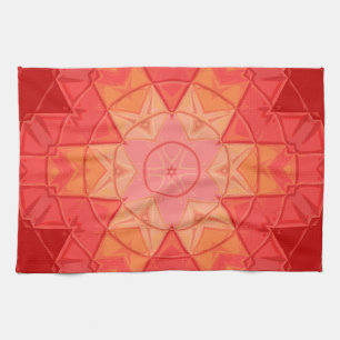 Mosaic Mandala Flower Red and Orange Tea Towel