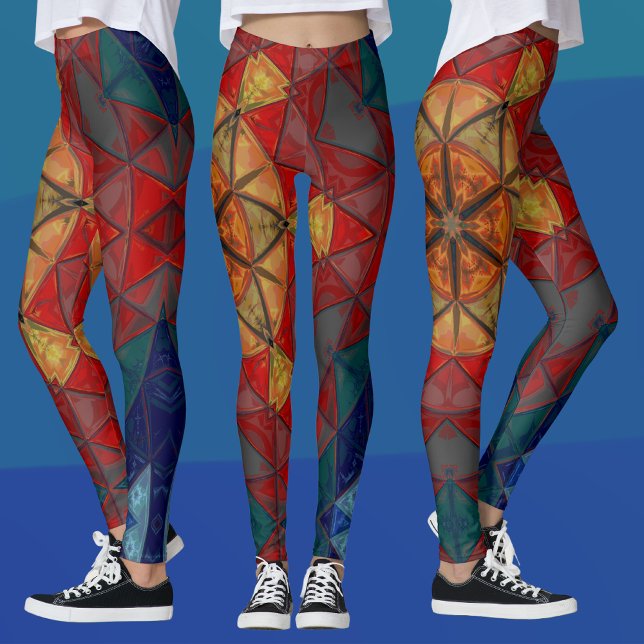 Mosaic Mandala Flower Red Blue and Yellow Leggings (Creator Uploaded)