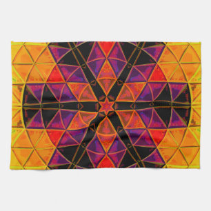 Mosaic Mandala Flower Red Purple and Orange Tea Towel
