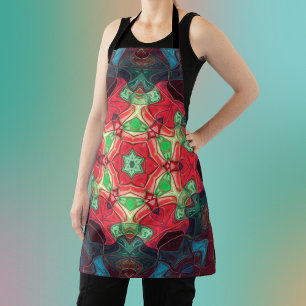 Mosaic Mandala Flower Red Teal and Blue Apron