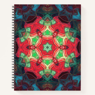 Mosaic Mandala Flower Red Teal and Blue Notebook