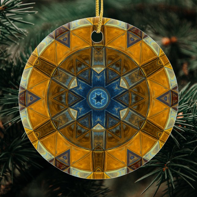 Mosaic Mandala Flower Yellow and Blue Ceramic Tree Decoration (Creator Uploaded)
