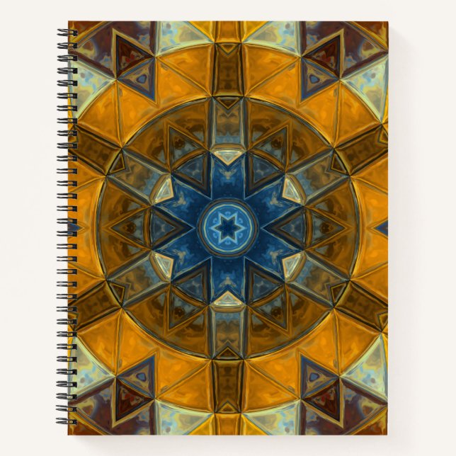 Mosaic Mandala Flower Yellow and Blue Notebook (Front)