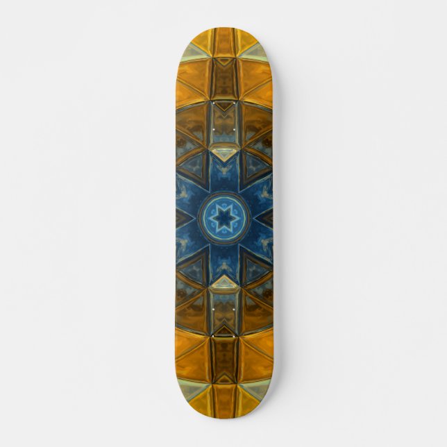 Mosaic Mandala Flower Yellow and Blue Skateboard (Front)