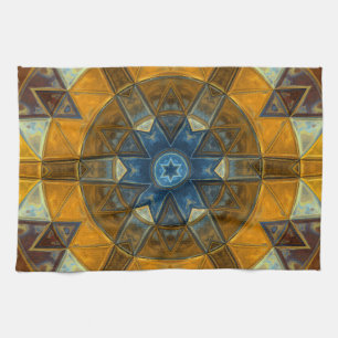 Mosaic Mandala Flower Yellow and Blue Tea Towel