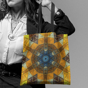 Mosaic Mandala Flower Yellow and Blue Tote Bag