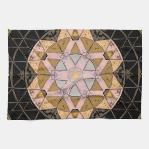 Mosaic Mandala Flower Yellow Blue and Black Tea Towel