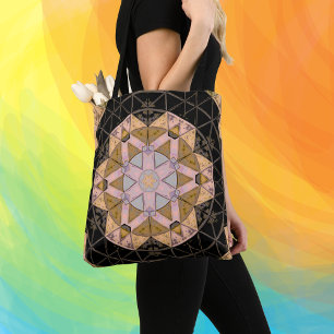 Mosaic Mandala Flower Yellow Blue and Black Tote Bag