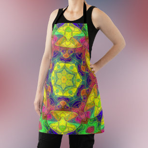 Mosaic Mandala Flower Yellow Blue and Green Apron