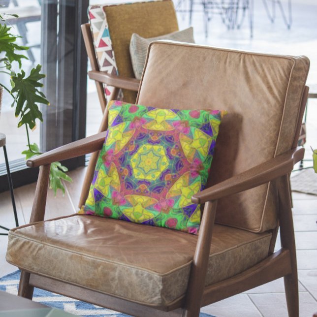 Mosaic Mandala Flower Yellow Blue and Green Cushion (Creator Uploaded)