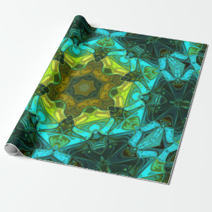 Mosaic Mandala Flower Yellow Green and Blue Wrapping Paper