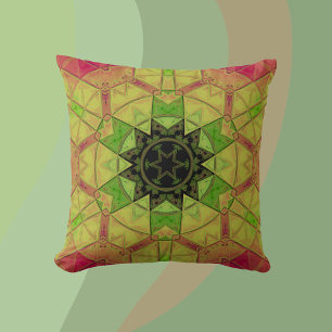 Mosaic Mandala Flower Yellow Green and Pink Cushion