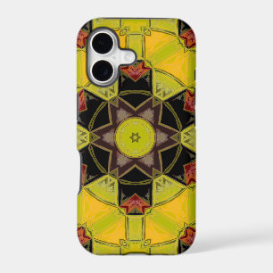 Mosaic Mandala Flower Yellow Green Red and Black