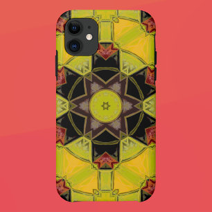 Mosaic Mandala Flower Yellow Green Red and Black iPhone 11 Case